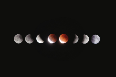 A depiction of the different faces of the moon in a horizontal line